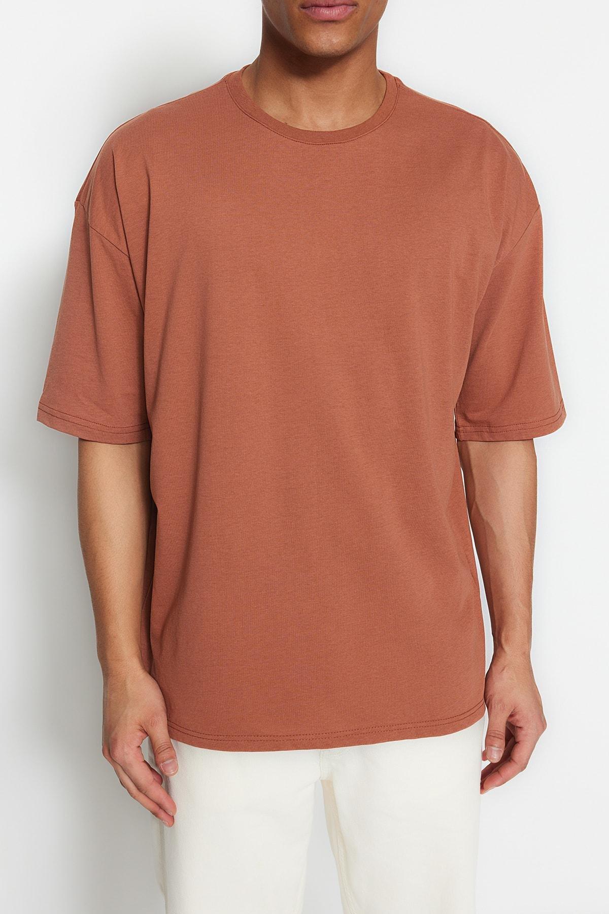 Brown Oversize Crew Neck T-Shirt, , large image number 2