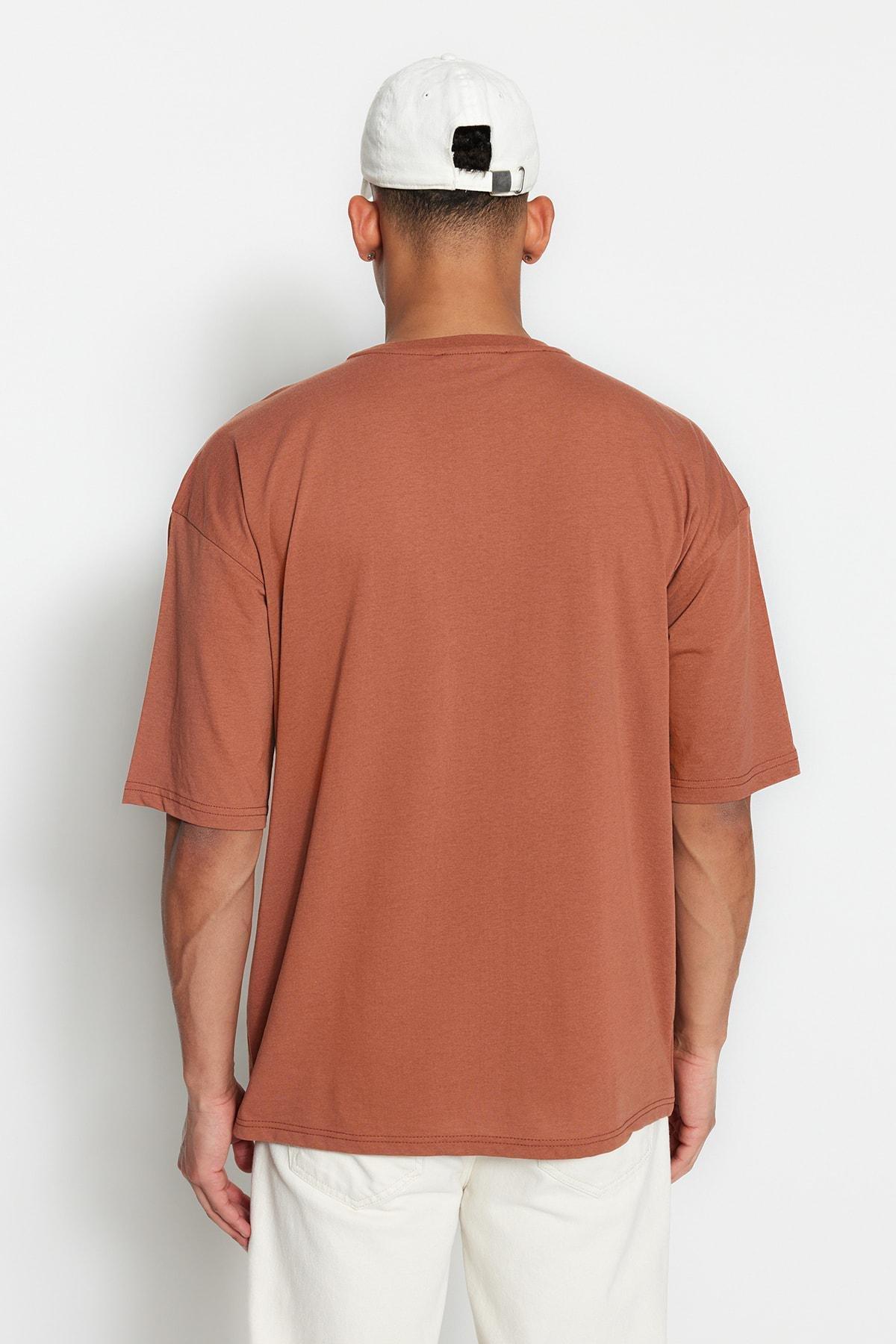 Brown Oversize Crew Neck T-Shirt, Brown, large image number 4