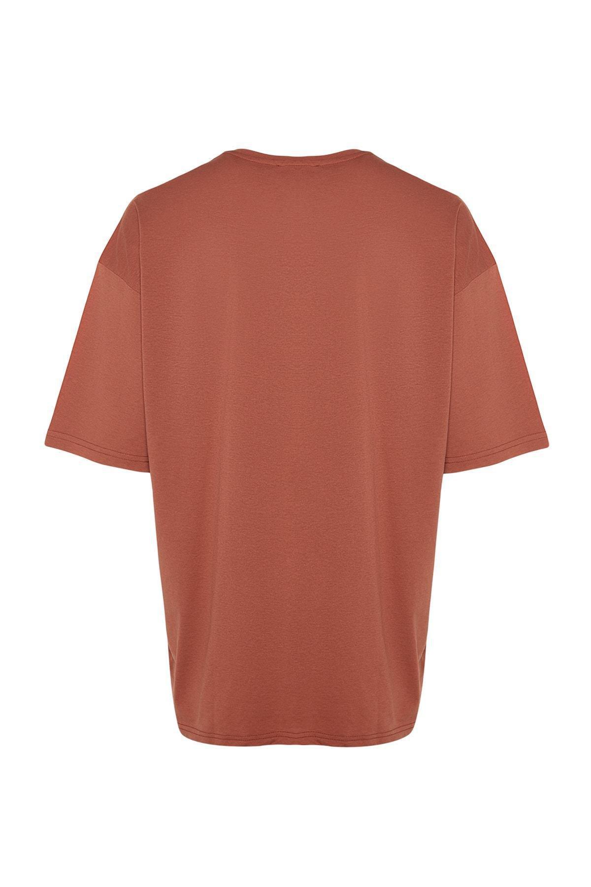 Brown Oversize Crew Neck T-Shirt, Brown, large image number 6