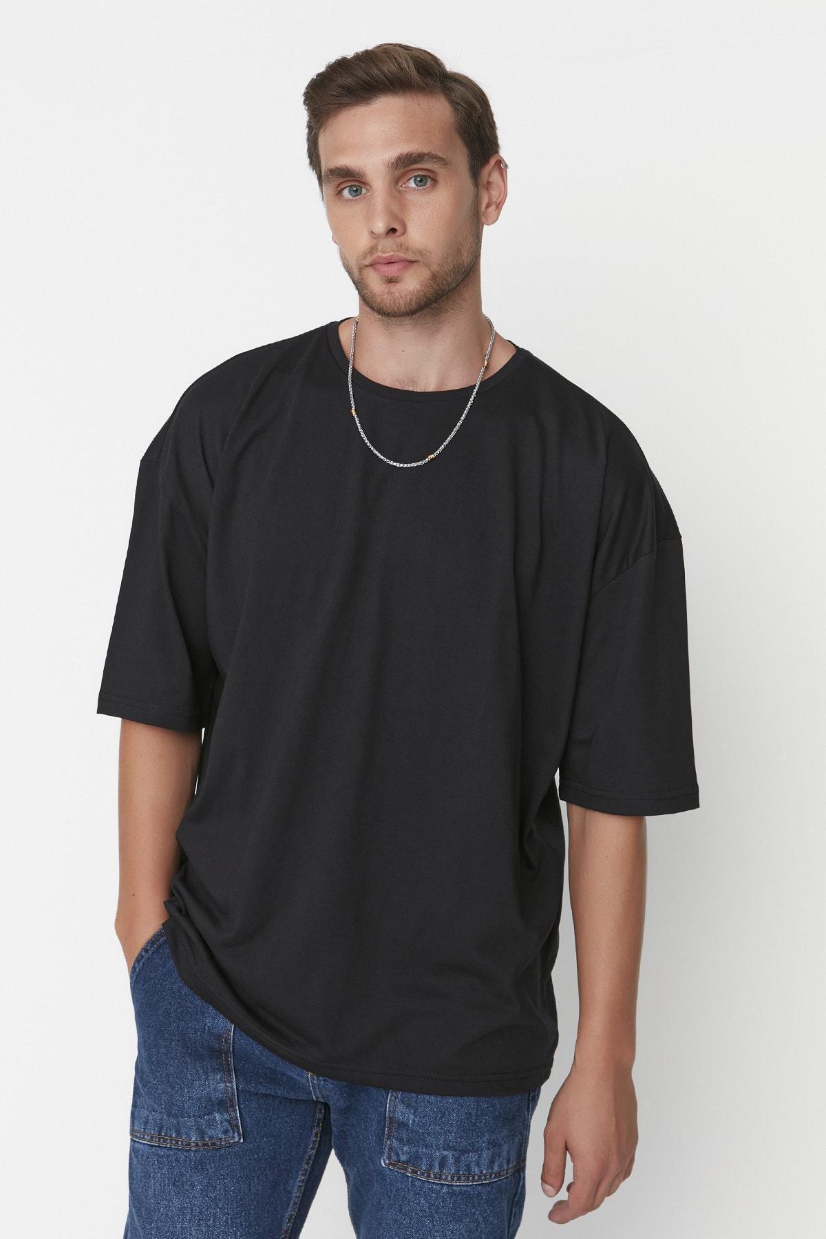 Black Oversize Crew Neck Tshirt, , large image number 0