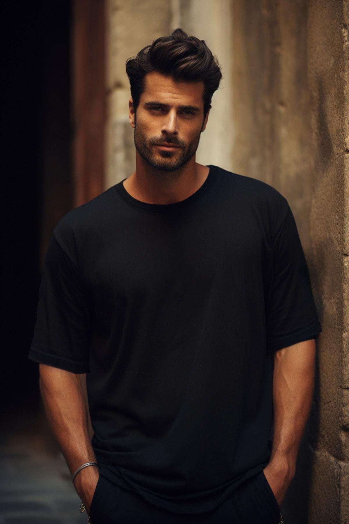 Black Oversize Crew Neck Tshirt, , large image number 1