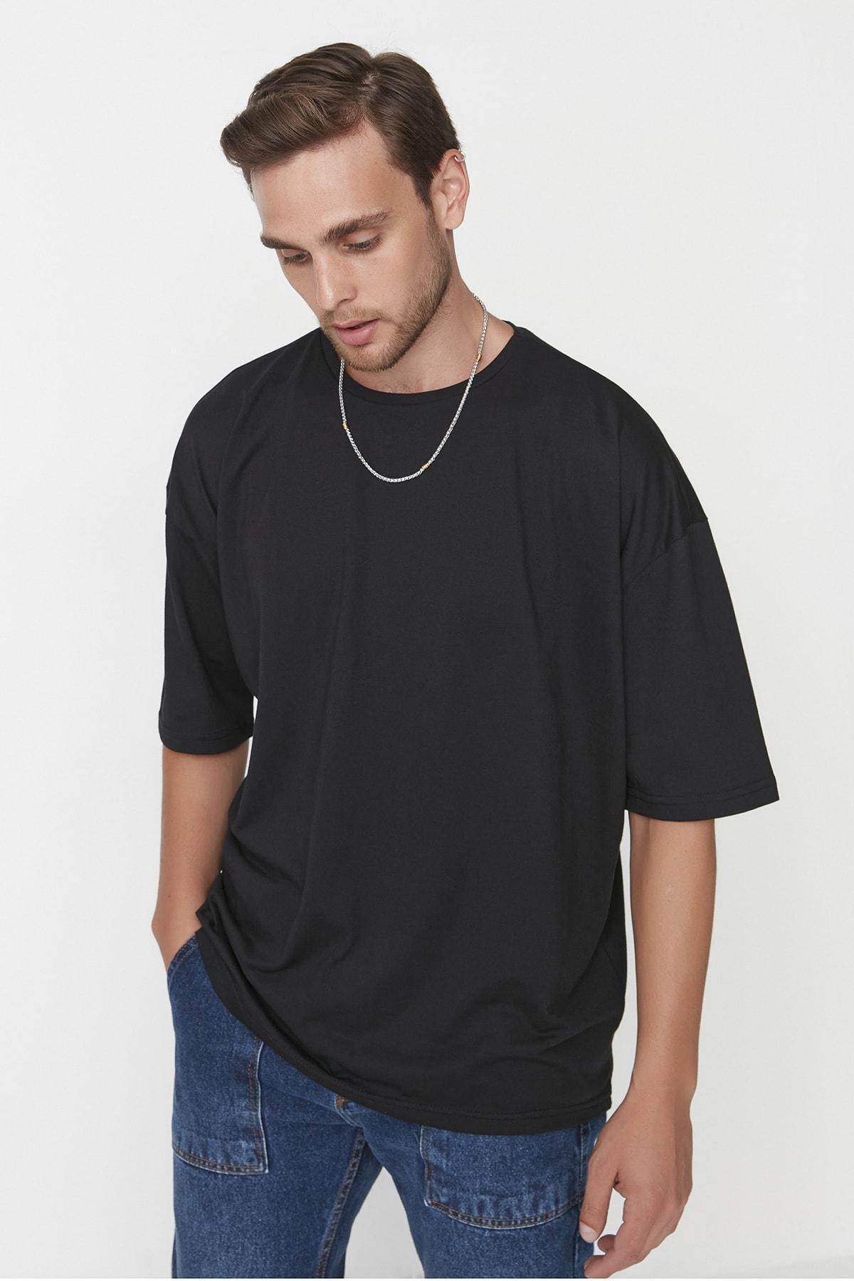 Black Oversize Crew Neck Tshirt, , large image number 3