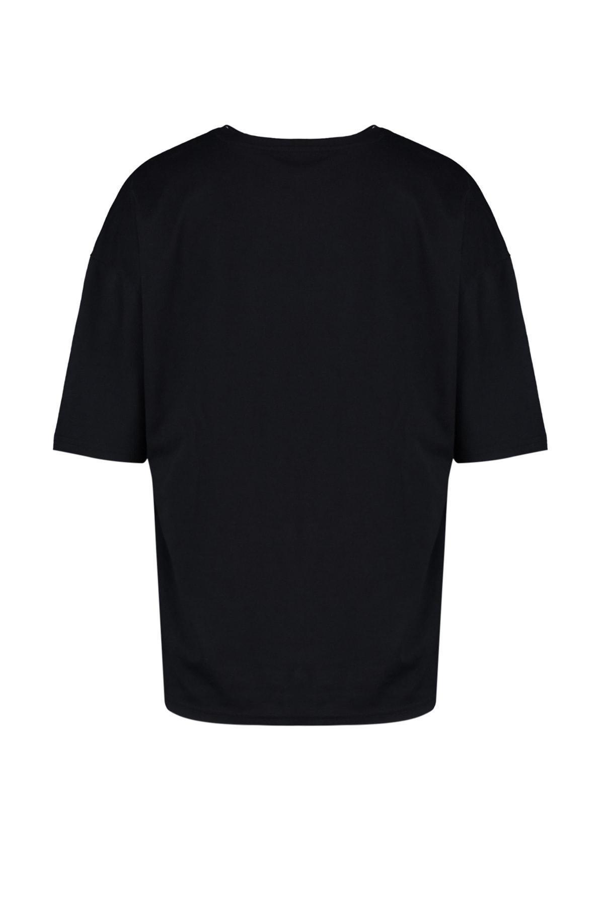Black Oversize Crew Neck Tshirt, , large image number 7