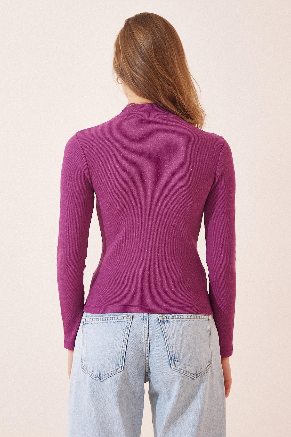 Purple Standing Neck Fitted Blouse, , large image number 2