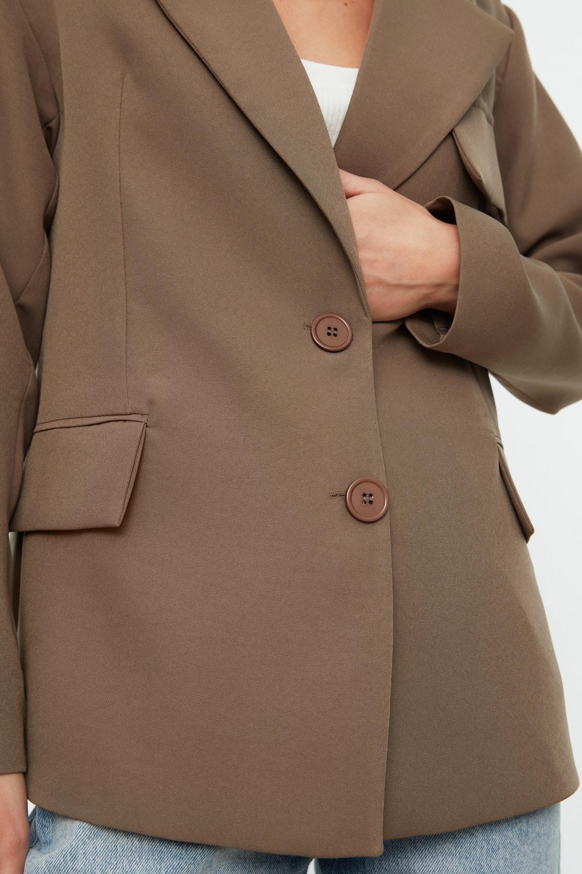 Brown Oversize Lapel Collar Blazer, , large image number 3