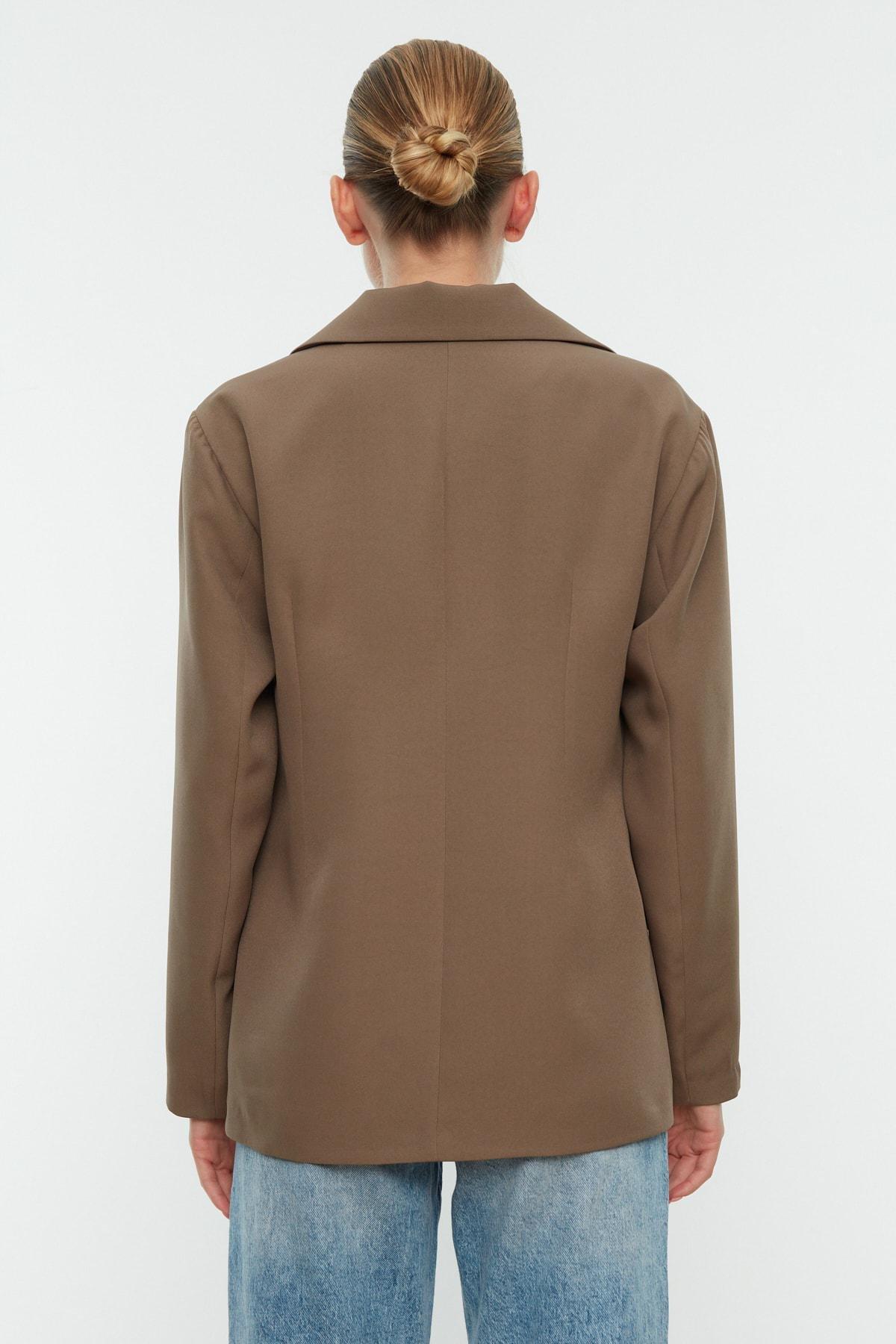 Brown Oversize Lapel Collar Blazer, Brown, large image number 4