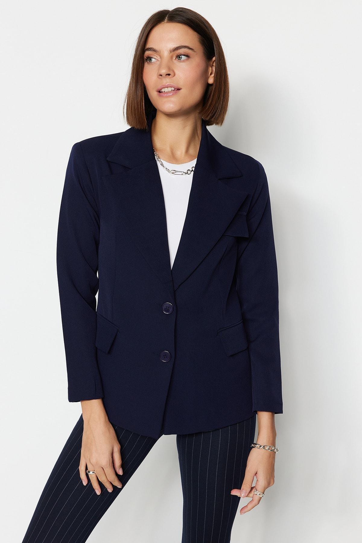 Navy Oversized Puffer Blazer, Dark blue, large image number 0