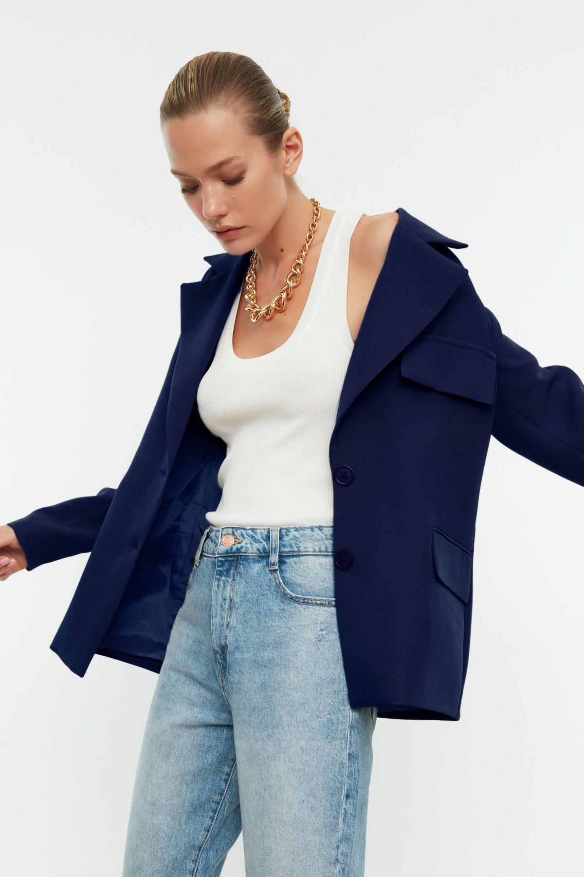 Navy Oversized Puffer Blazer, Dark blue, large image number 2