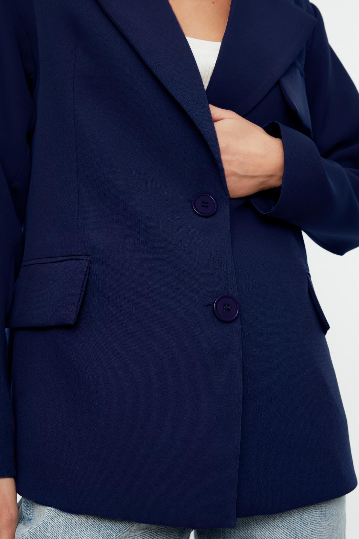 Navy Oversized Puffer Blazer, Dark blue, large image number 3