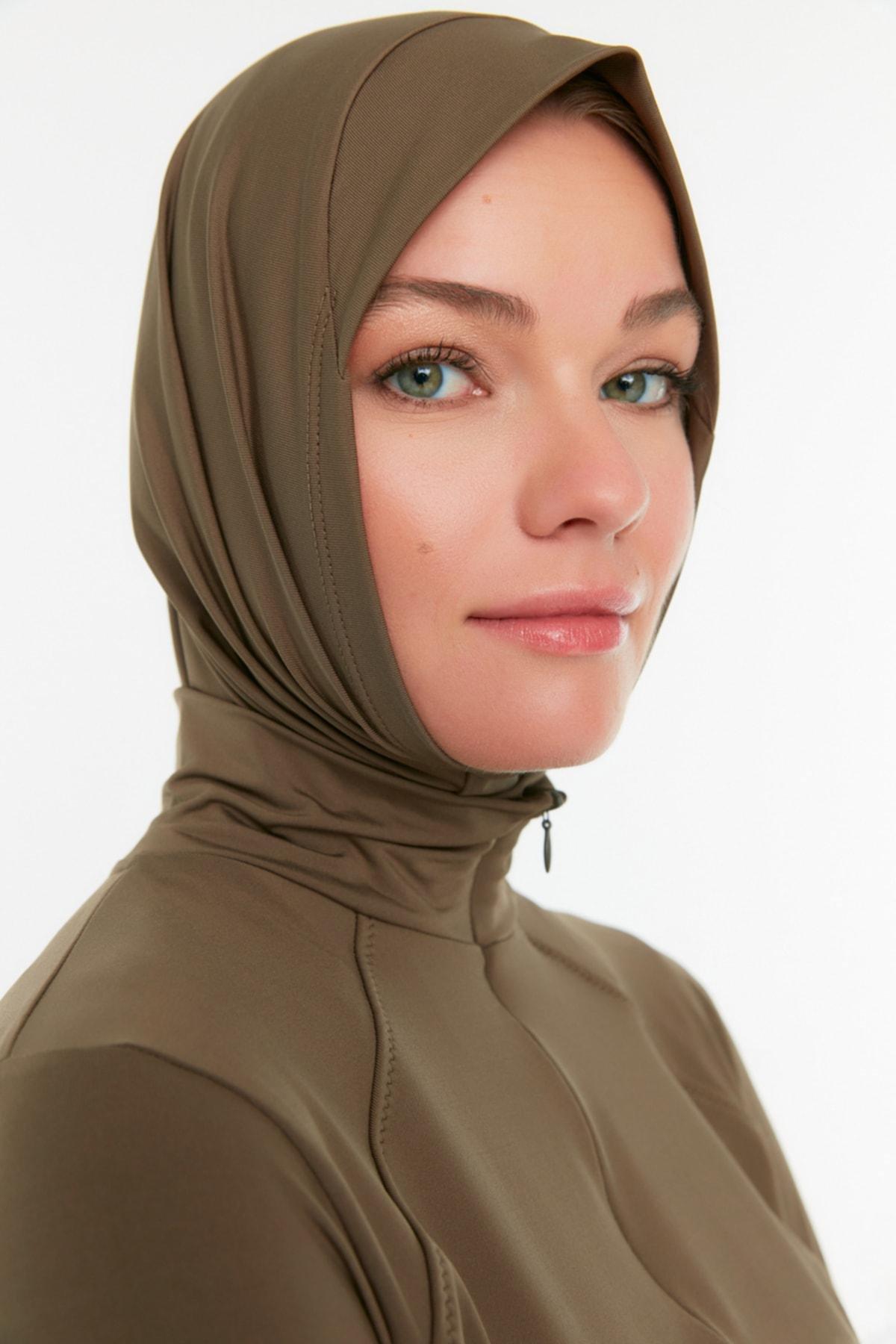 Trendyol - Brown Zippered Round Burkini Set