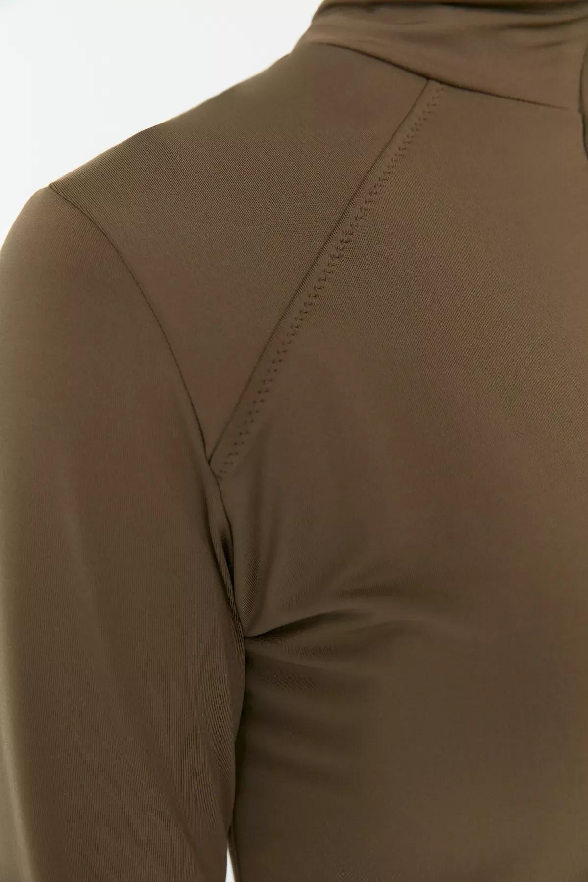 Brown Zippered Round Burkini Set, Brown, large image number 7