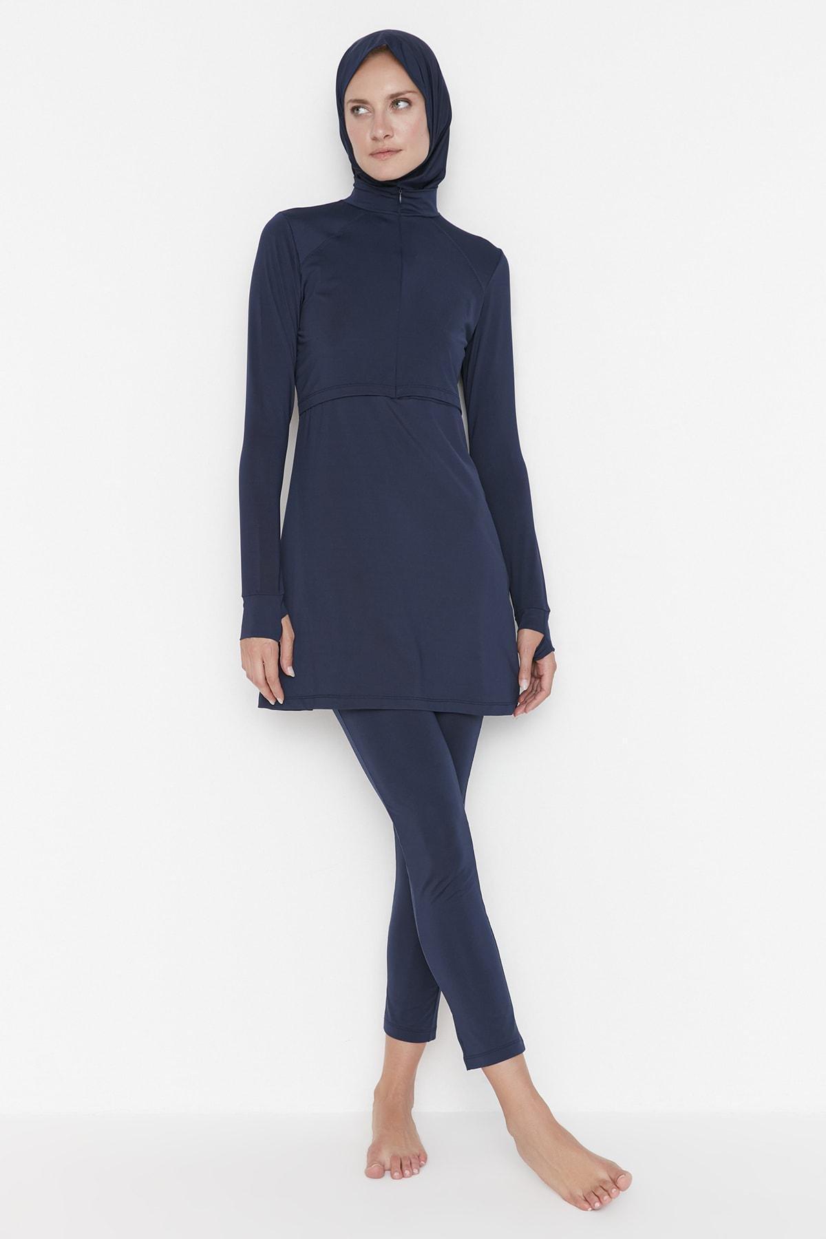 Navy Zippered Round Burkini Set, , large image number 0