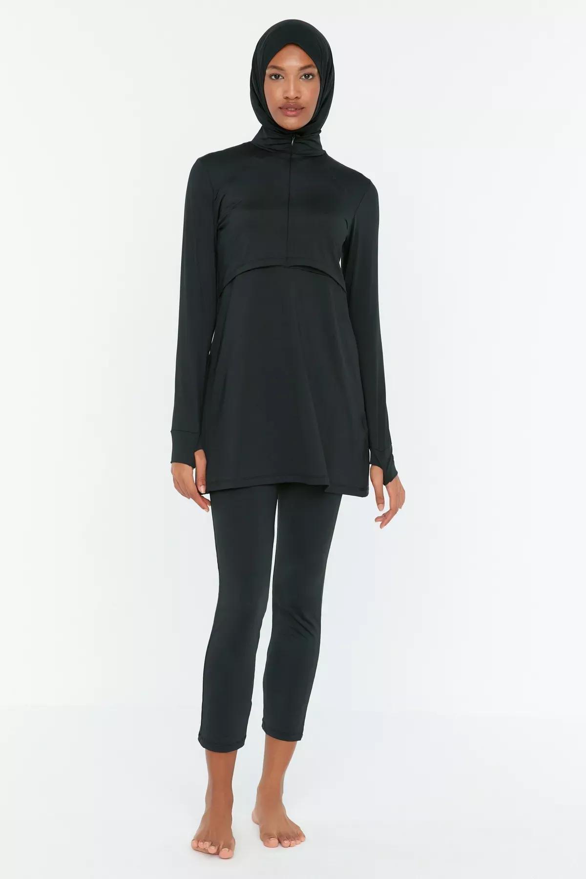 بدلة سباحة سادة، طقم من 4 قطع، أسود, Black, large image number 0