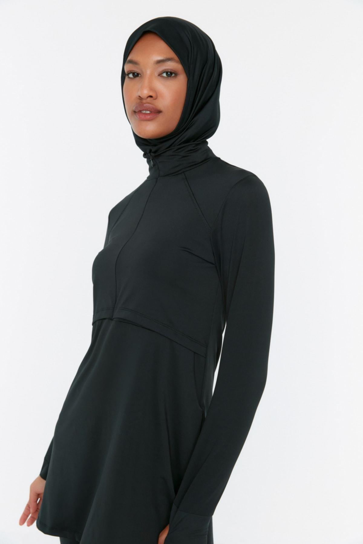 Black Zippered Round Burkini Set, , large image number 1