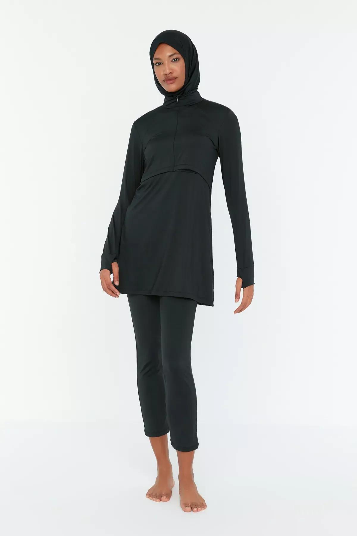 بدلة سباحة سادة، طقم من 4 قطع، أسود, Black, large image number 3