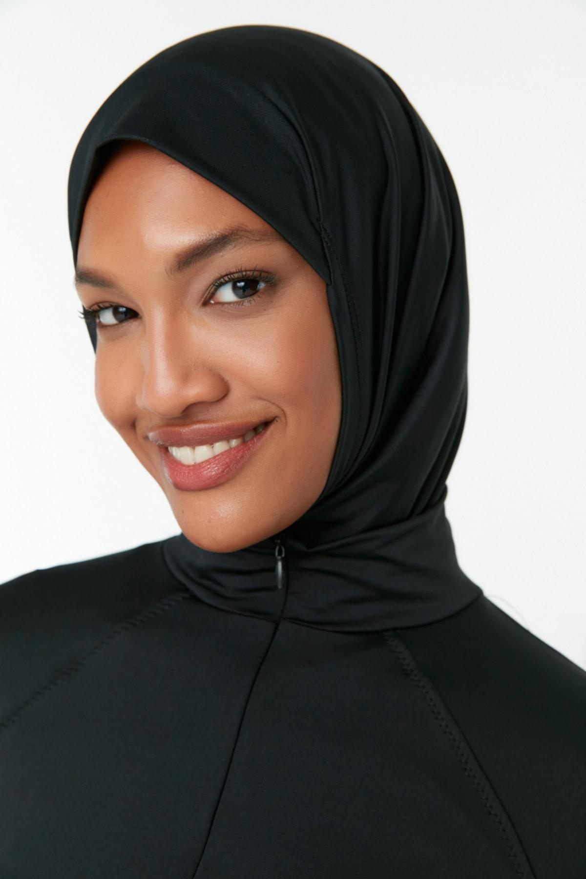 Black Zippered Round Burkini Set, , large image number 4