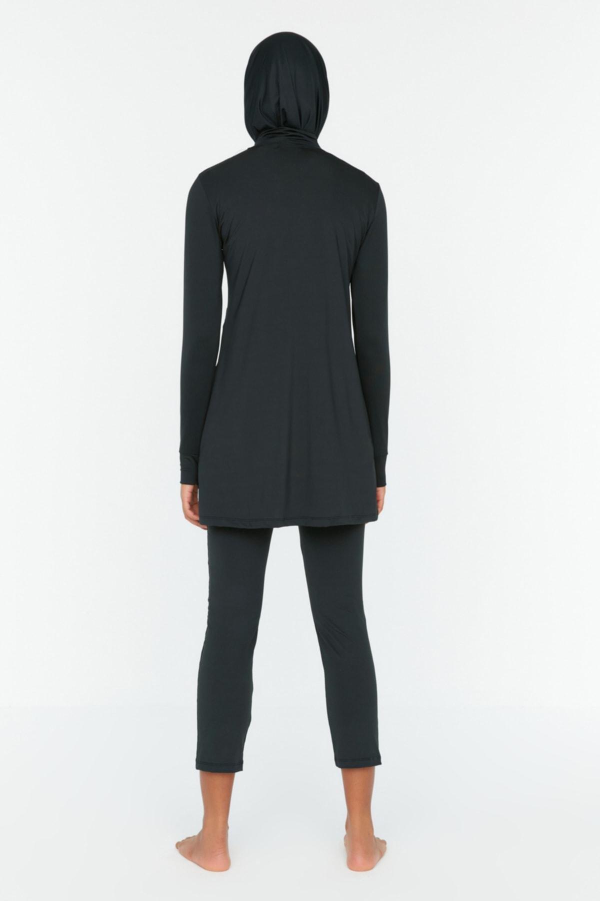 Black Zippered Round Burkini Set, , large image number 5