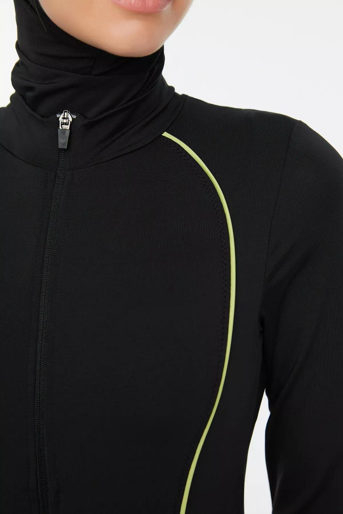 Black Zippered Raglan Burkini Set, , large image number 2