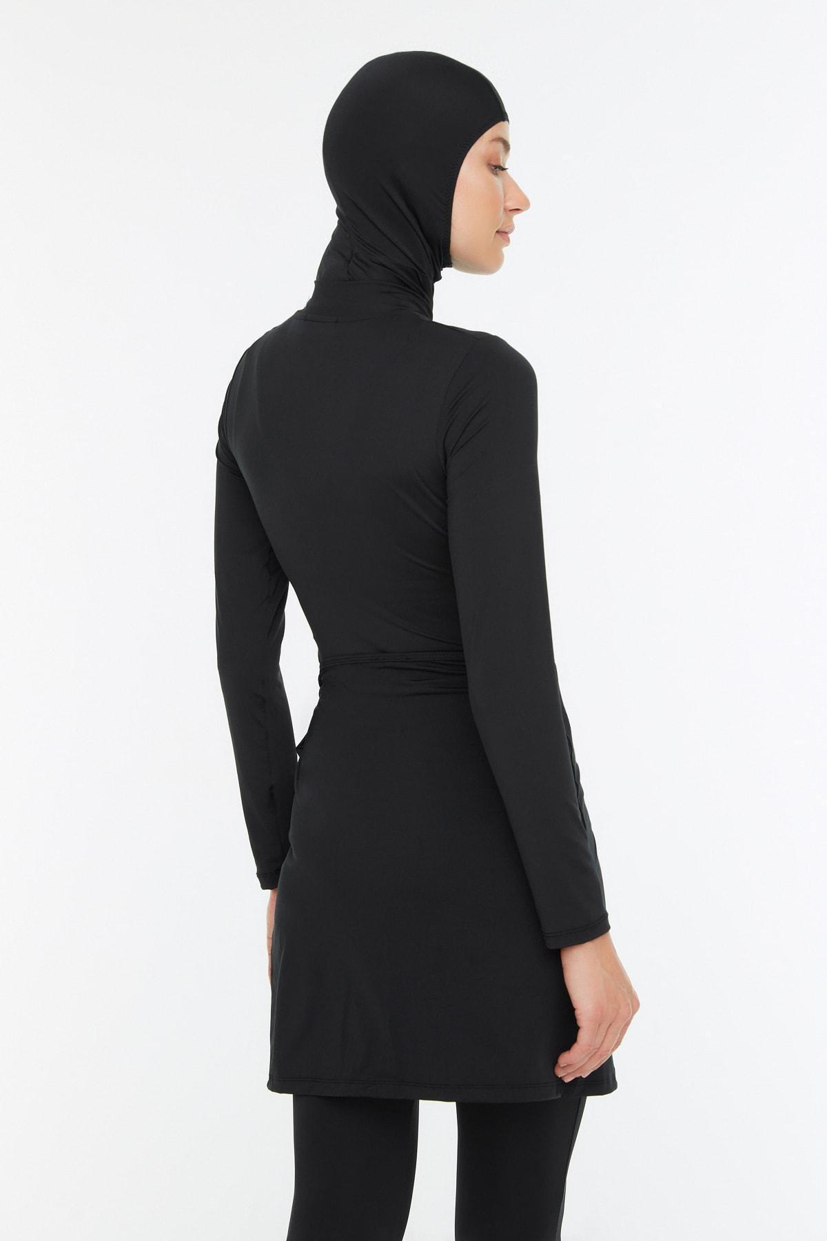 بدلة سباحة بأكمام راجلان وسحاب، طقم من 4 قطع، أسود, , large image number 4