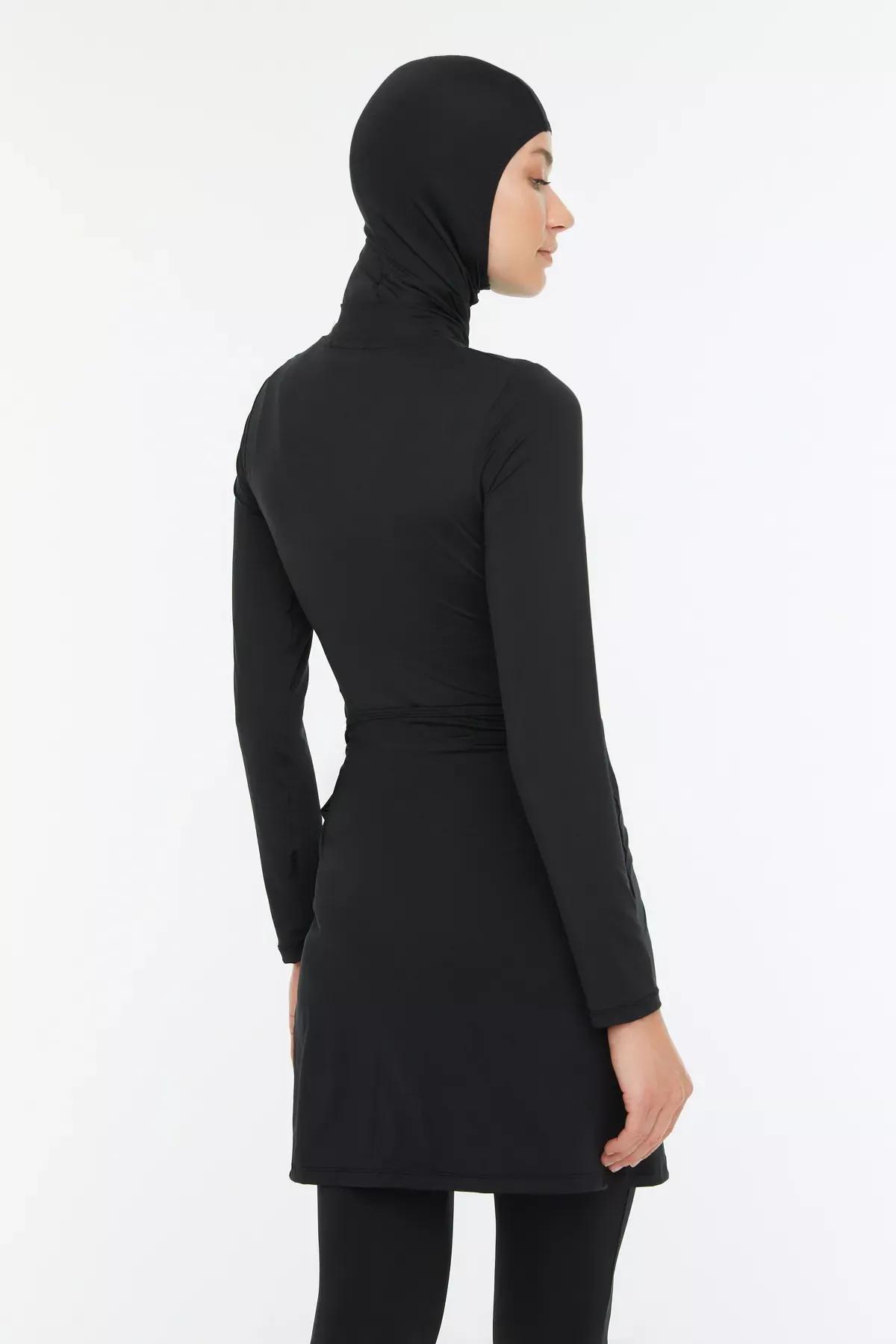 Black Zippered Raglan Burkini Set, , large image number 4