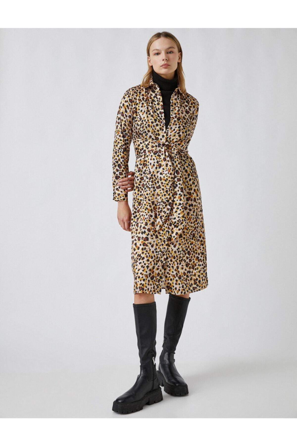 Koton - Yellow Leopard Pattern Midi Dress