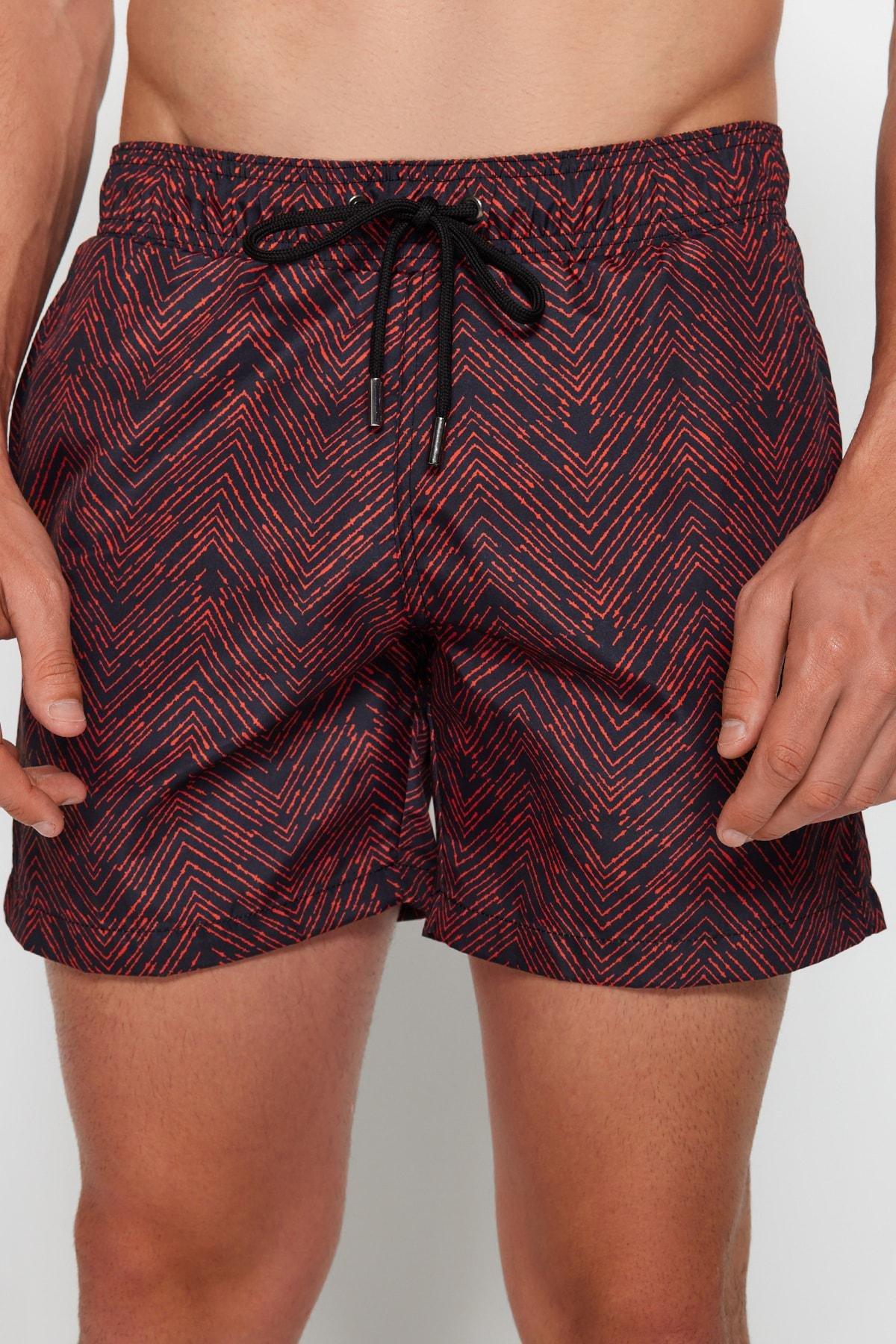 Brown Geometric Pattern Swim Shorts , , large image number 2