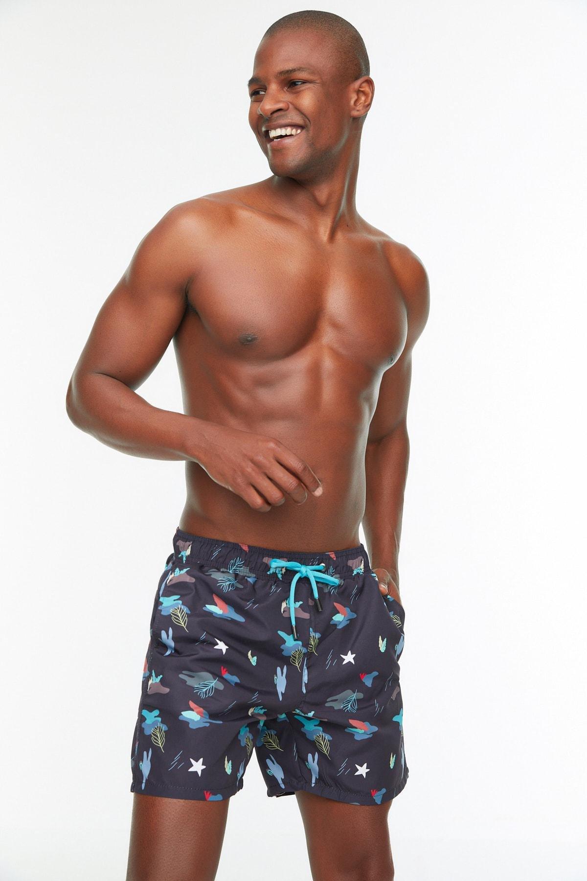 Navy Printed Swim Shorts, , large image number 0