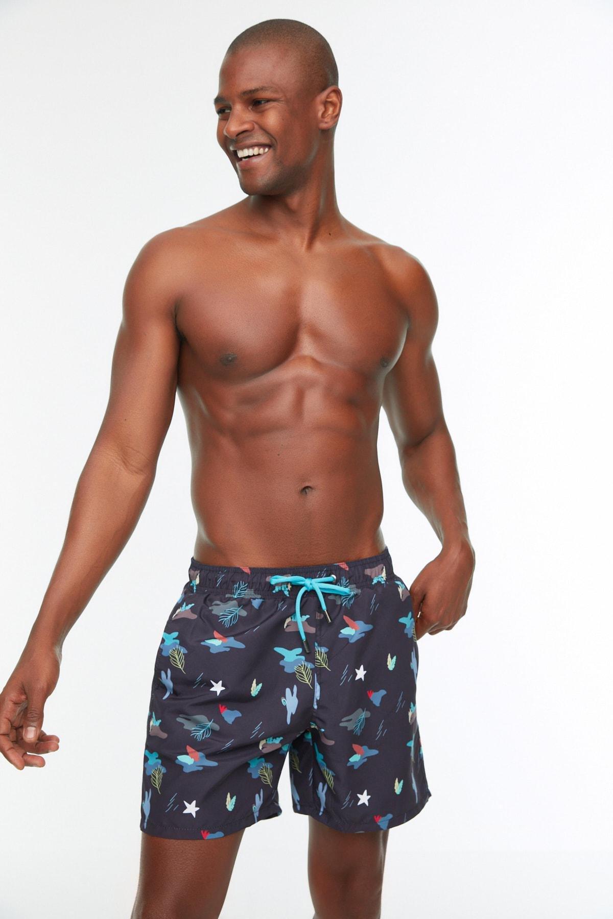 Trendyol - Navy Printed Swim Shorts