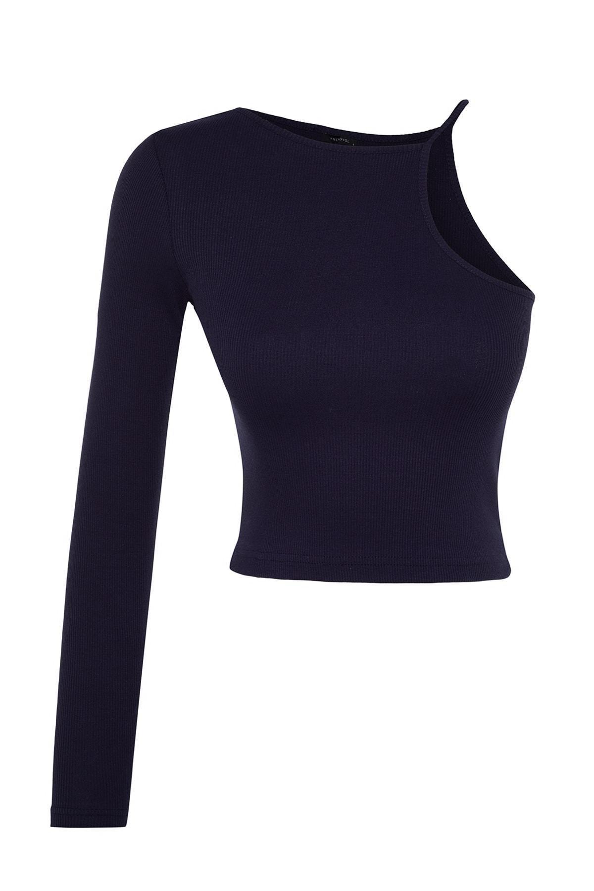 بلوزة بقصة سليم فت، كحلي, Navy blue, large image number 5