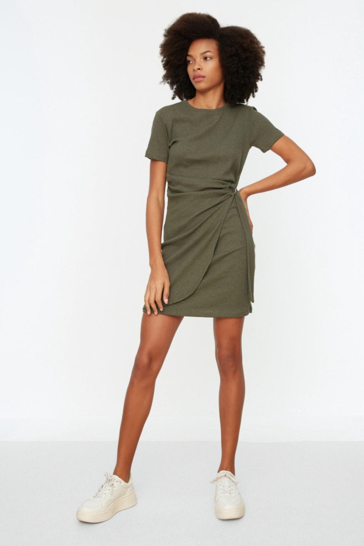 Khaki Bodycon Crew Neck Dress, , large image number 0