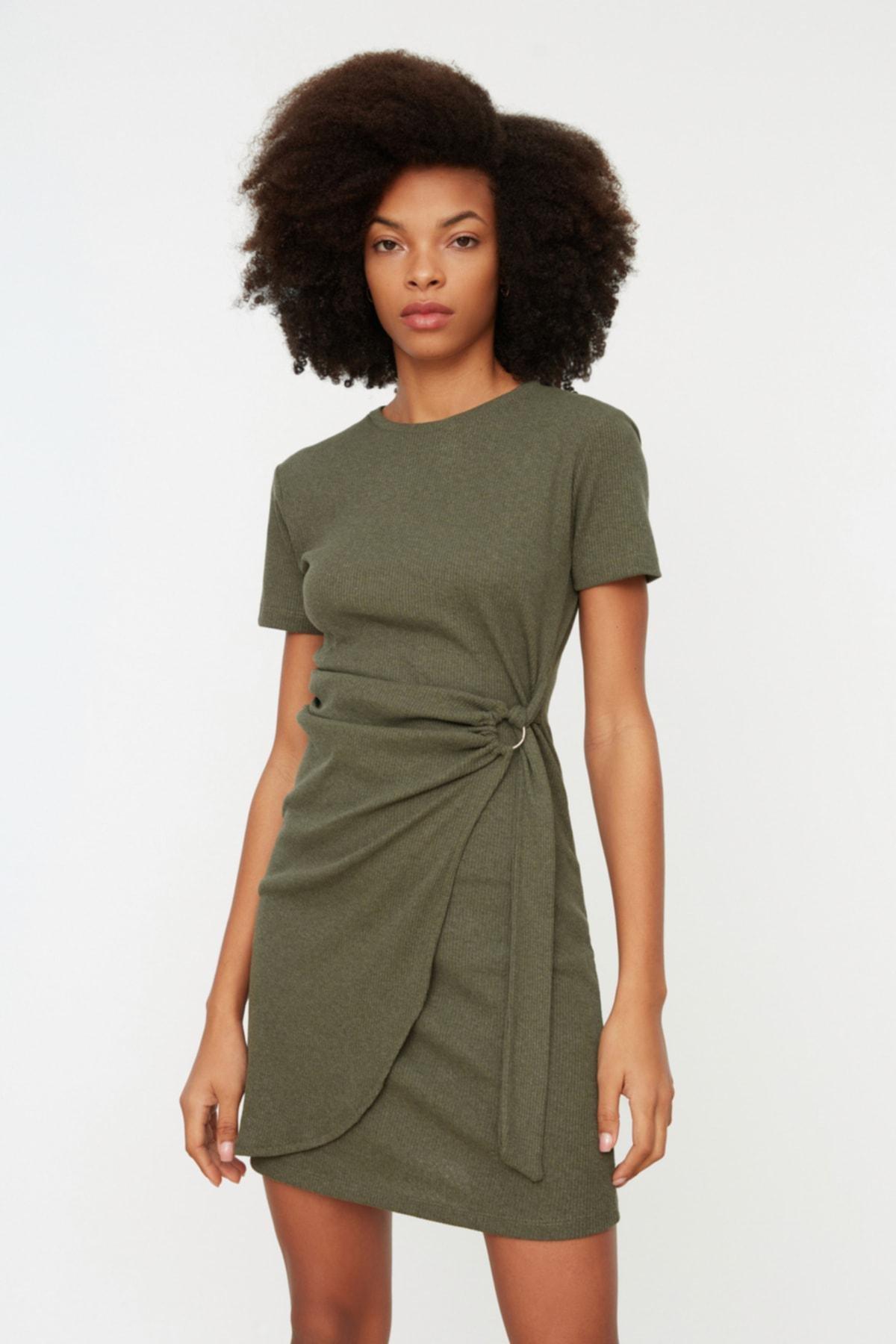 Khaki Bodycon Crew Neck Dress, , large image number 1