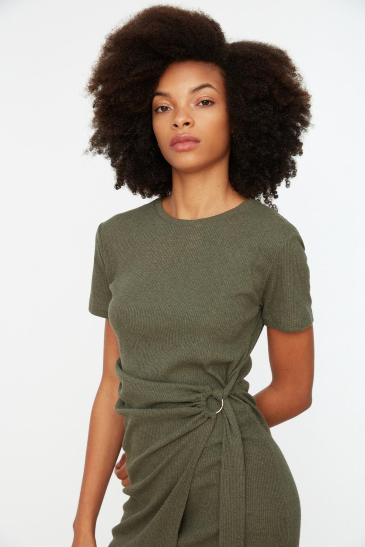 Khaki Bodycon Crew Neck Dress, , large image number 2