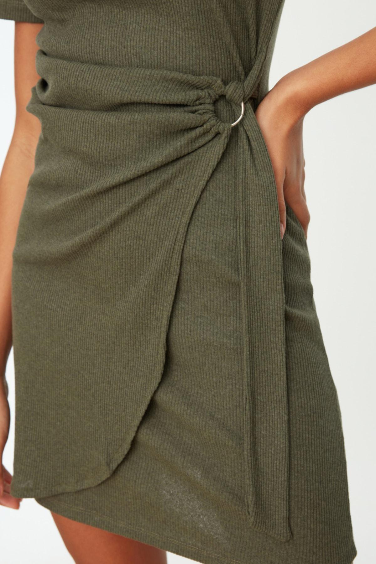 Khaki Bodycon Crew Neck Dress, , large image number 3