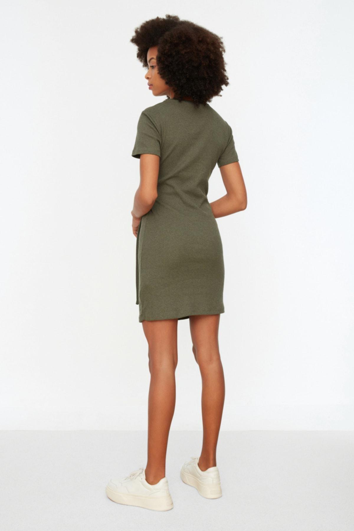 Khaki Bodycon Crew Neck Dress, , large image number 4