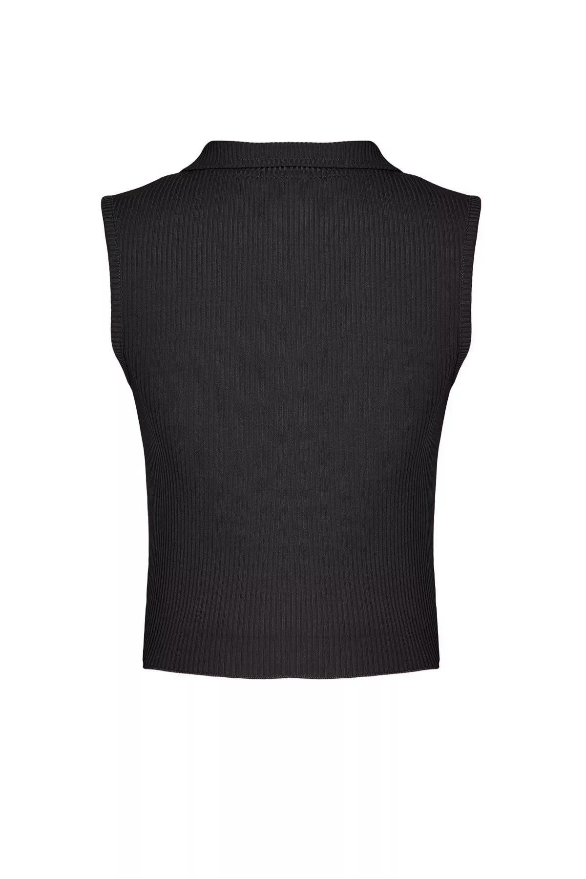 Grey Polo Collar Crop Flexible Blouse, , large image number 5
