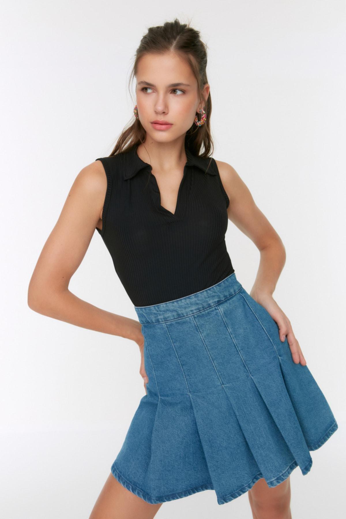 Black Slim Polo Blouse, , large image number 1