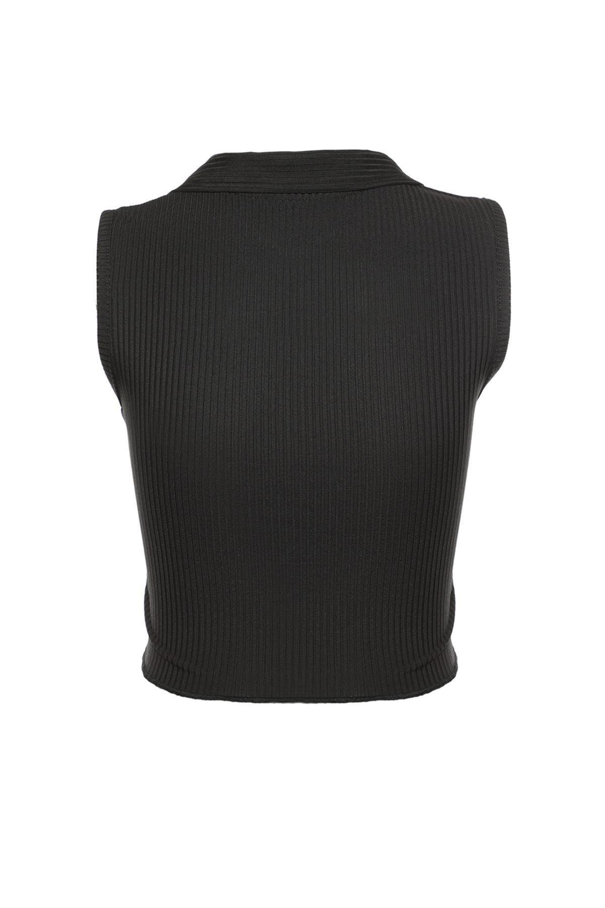 Black Slim Polo Blouse, , large image number 7