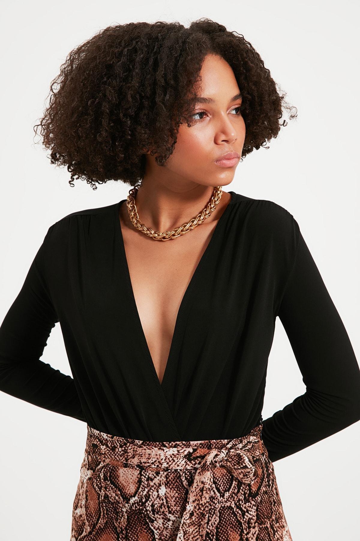 Black Double-Breasted Bodysuit, , large image number 1