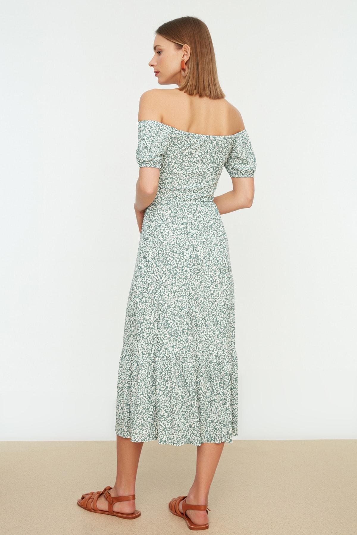 Green Shift Carmen Collar Dress, , large image number 4