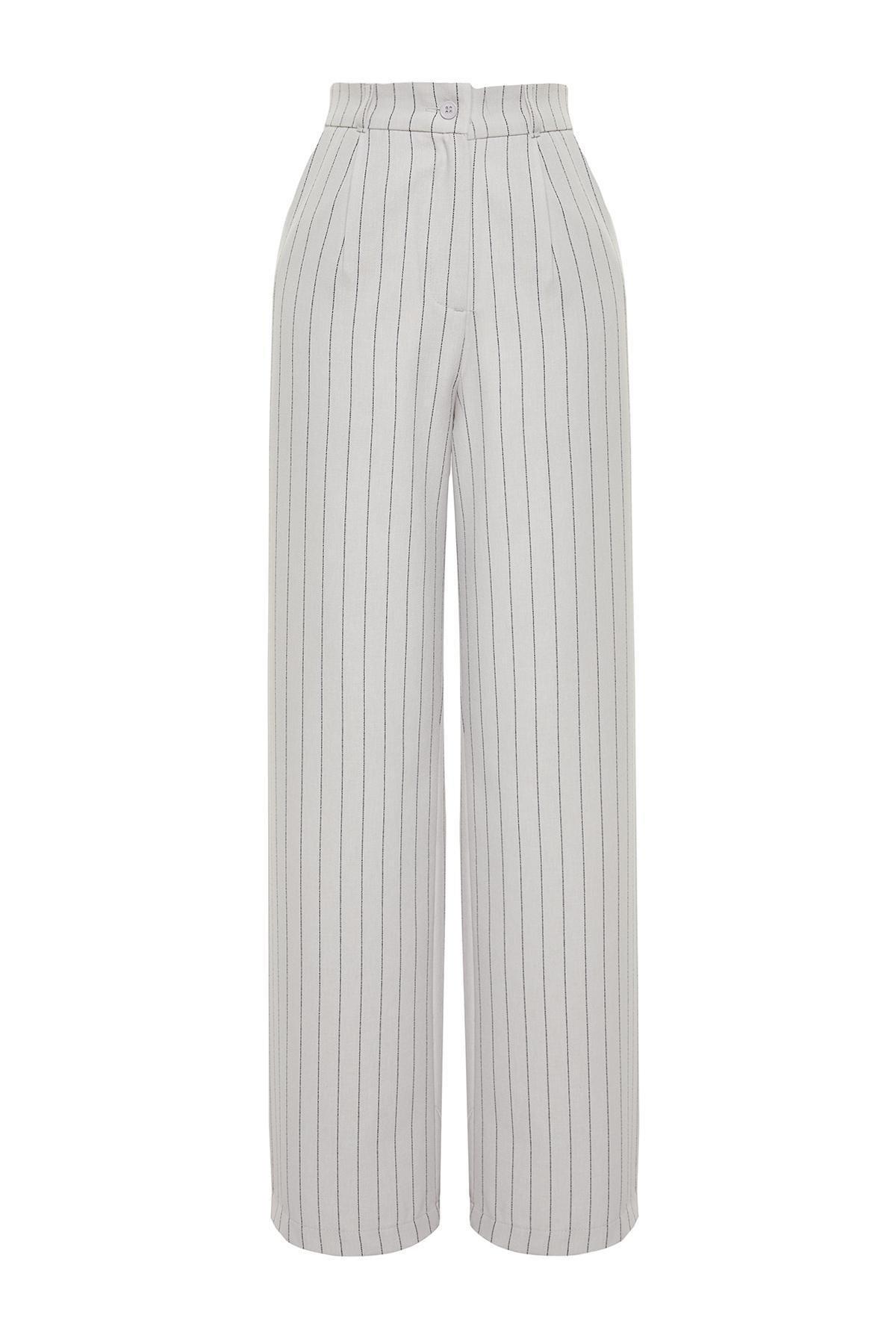 Grey High Waist Wide Leg Striped Trousers, , large image number 5