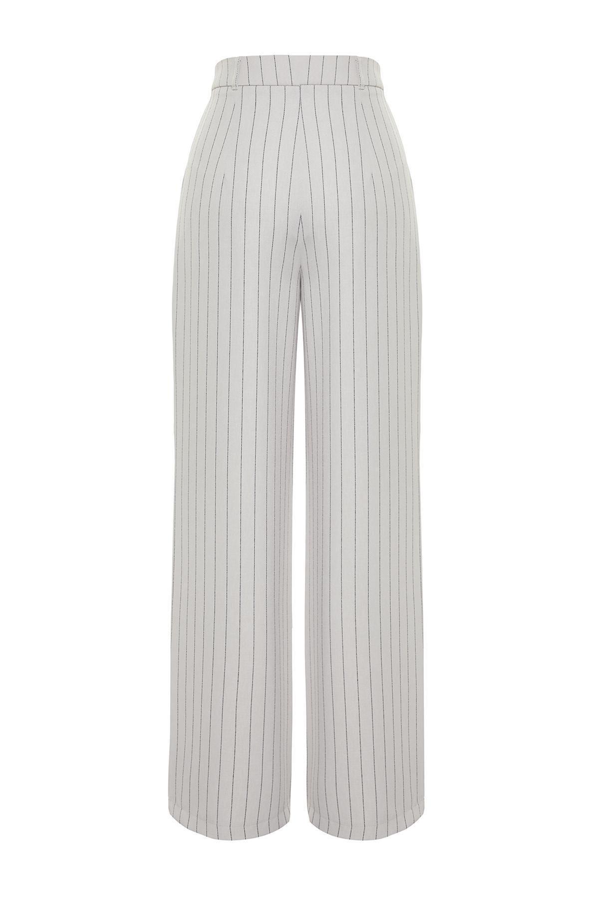 Grey High Waist Wide Leg Striped Trousers, , large image number 6