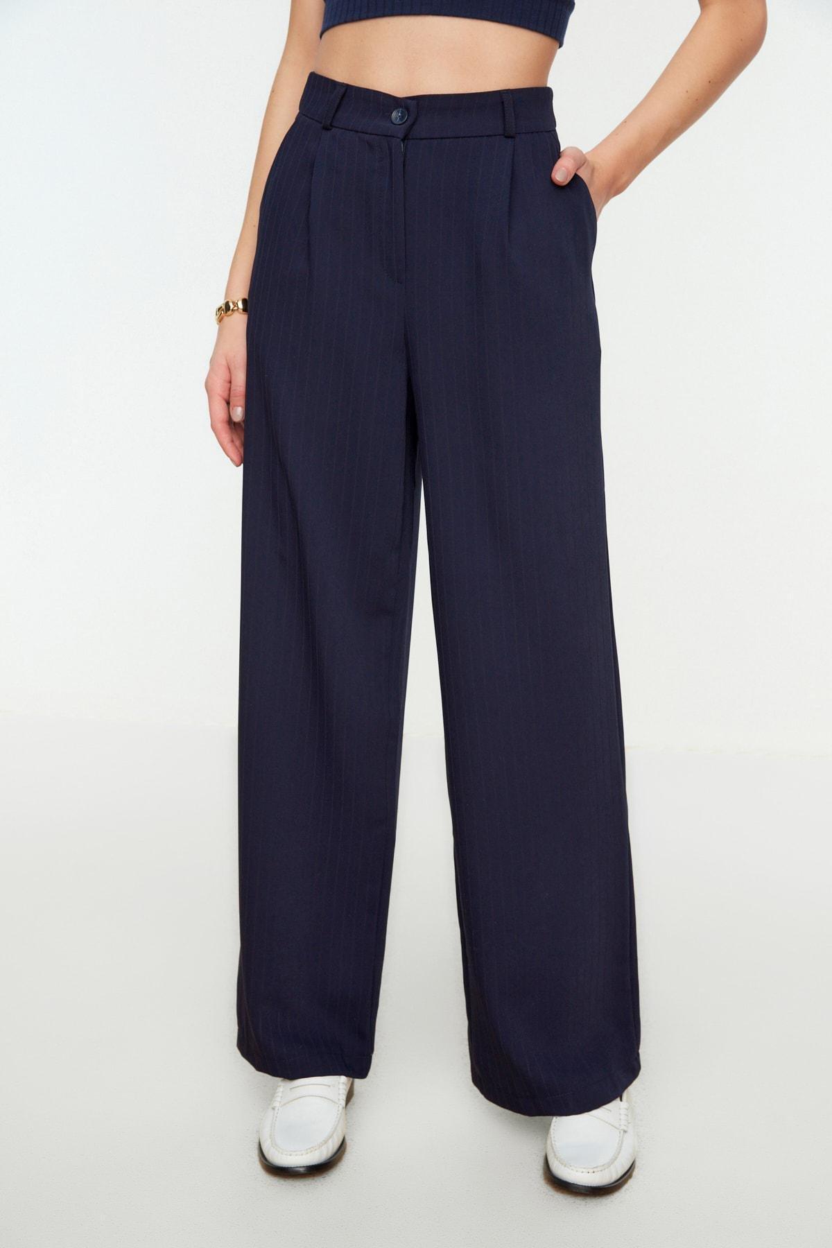 Navy Striped Wide Leg Pants, , large image number 3