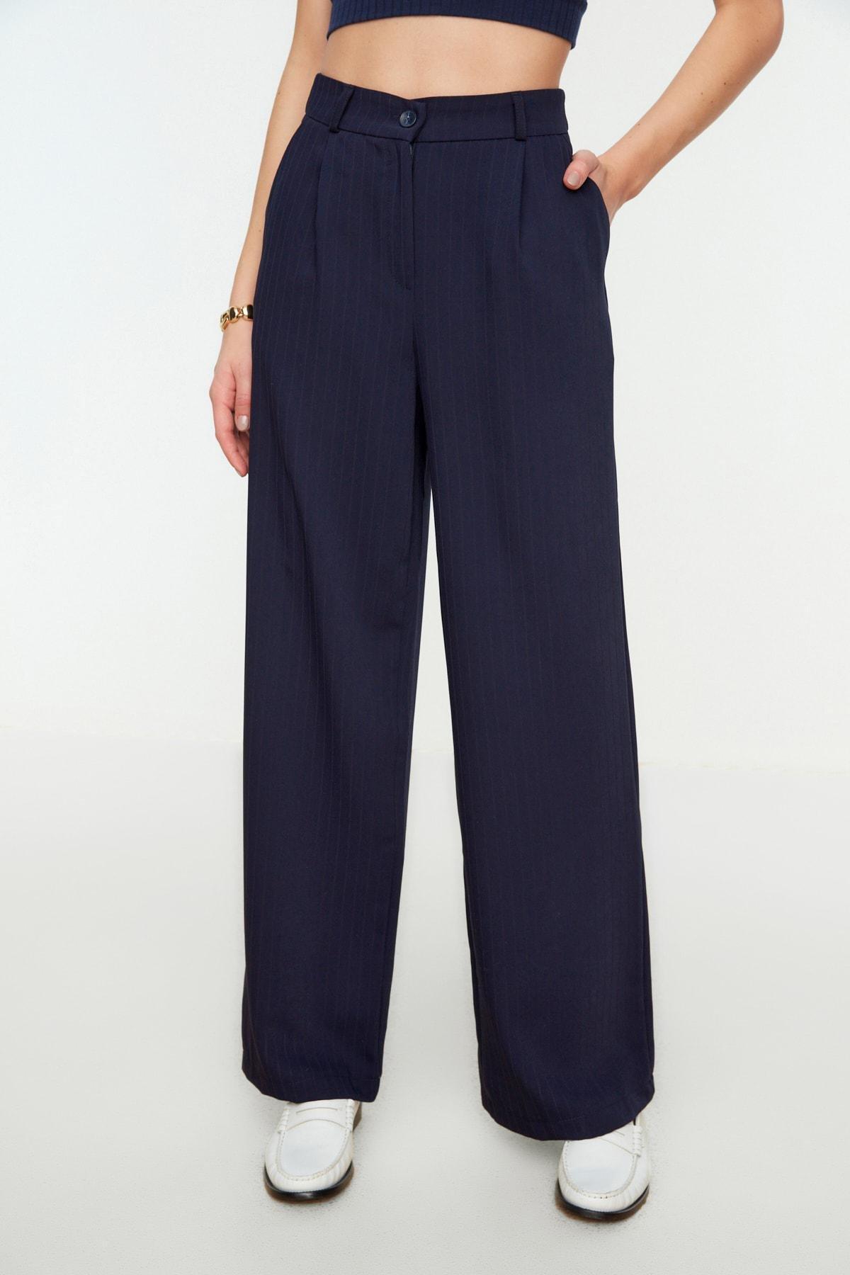 Trendyol - Navy Striped Wide Leg Pants