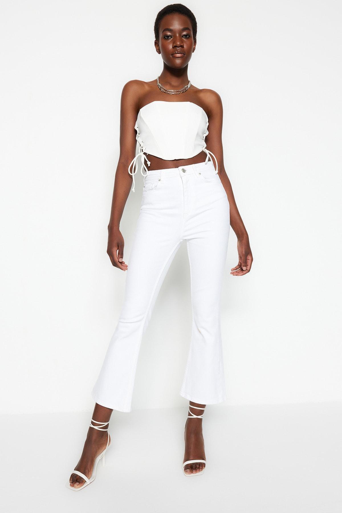 White Flared Bootcut Jeans, , large image number 1