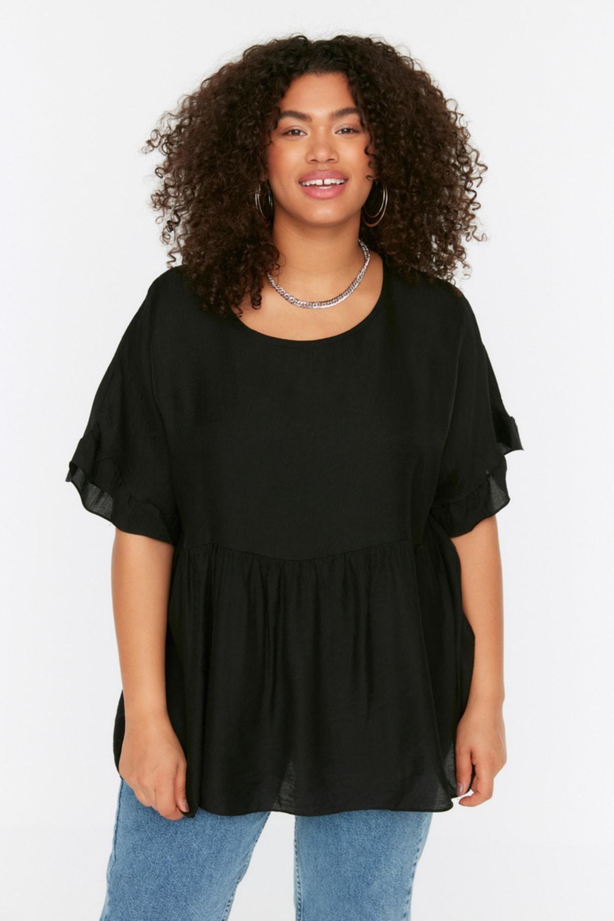 Black Oversize Crew Neck Plus Size Blouse, , large image number 2