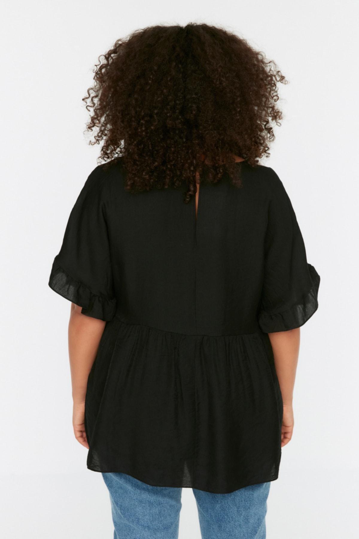 Black Oversize Crew Neck Plus Size Blouse, , large image number 4