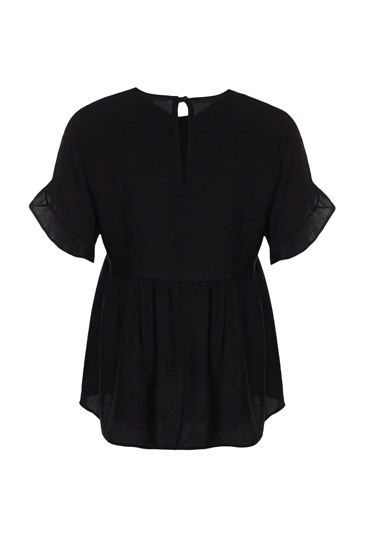 Black Oversize Crew Neck Plus Size Blouse, , large image number 5