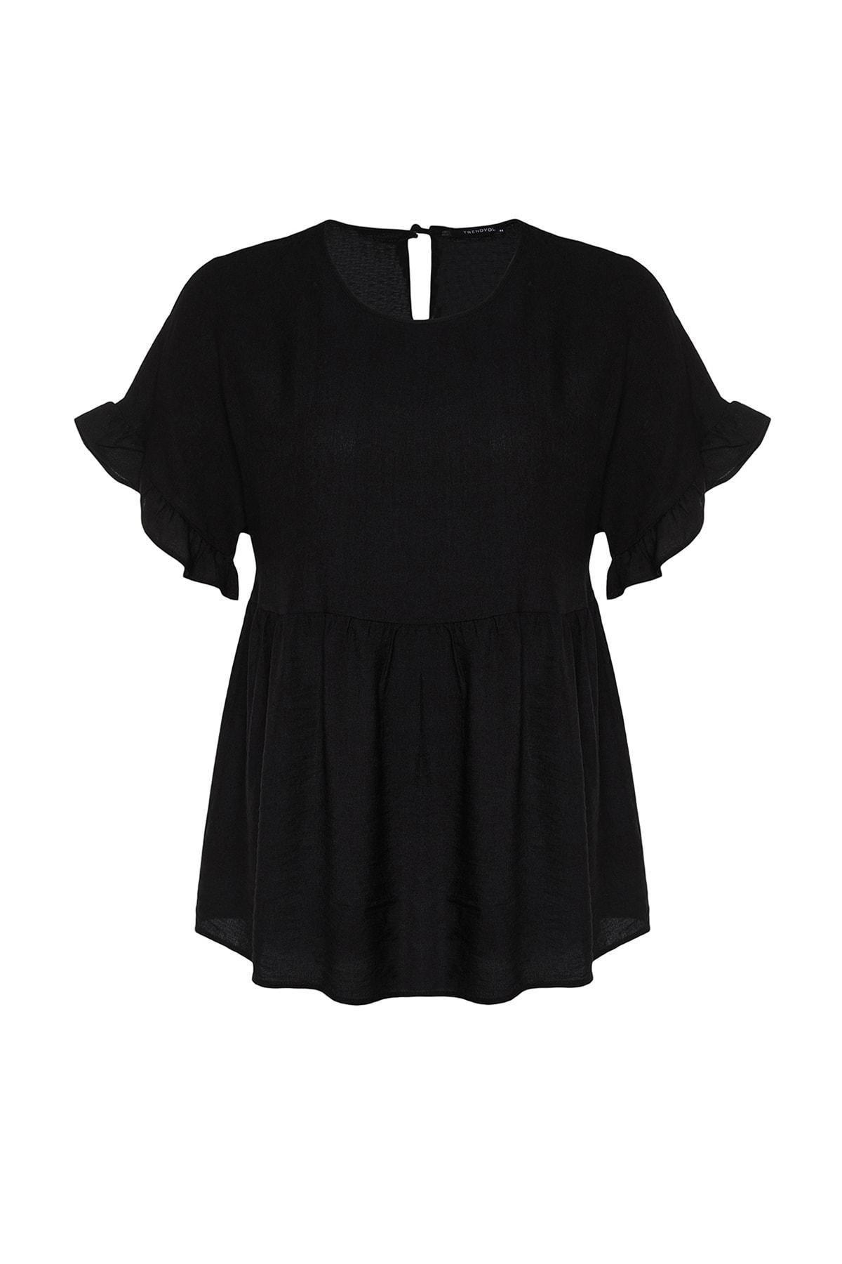 Black Oversize Crew Neck Plus Size Blouse, , large image number 7