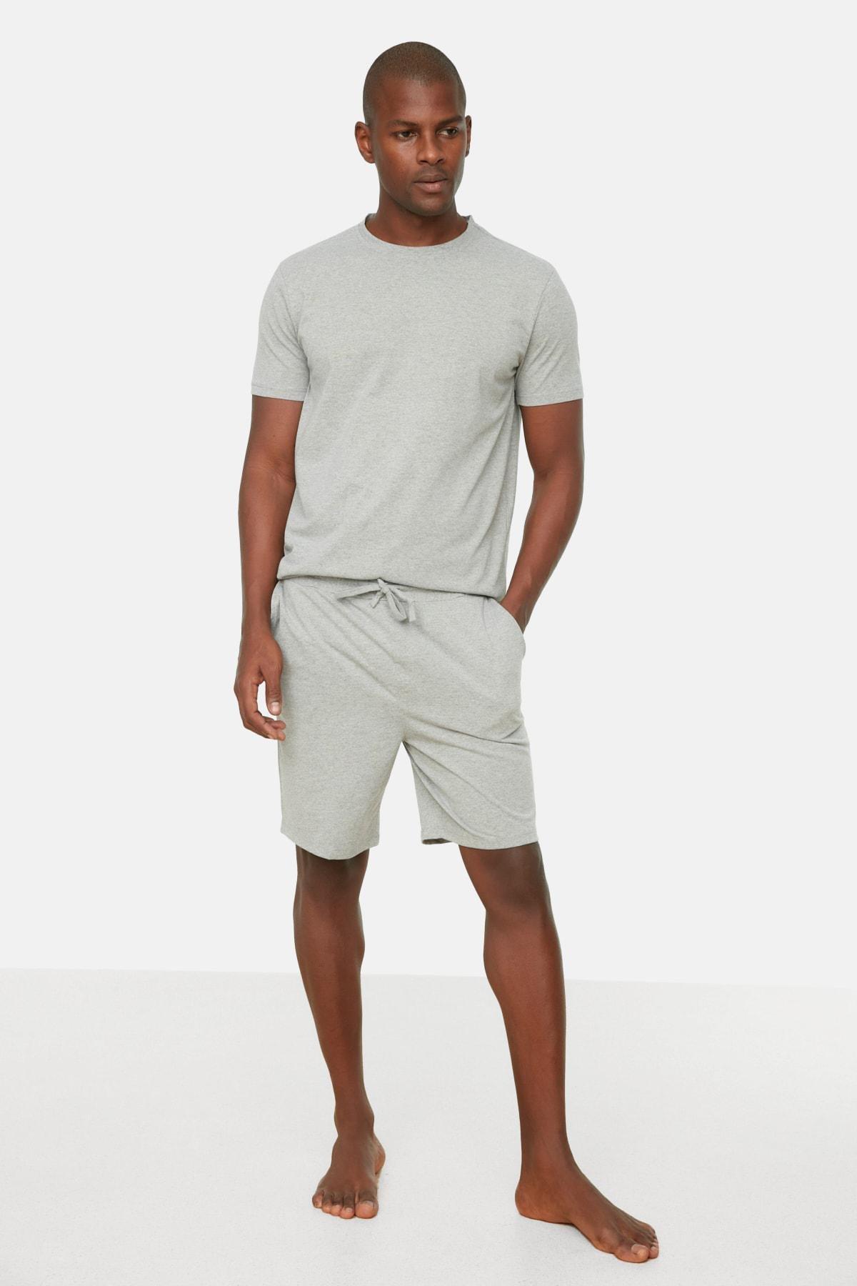 Grey Plain Pajama Set, Gray, large image number 4