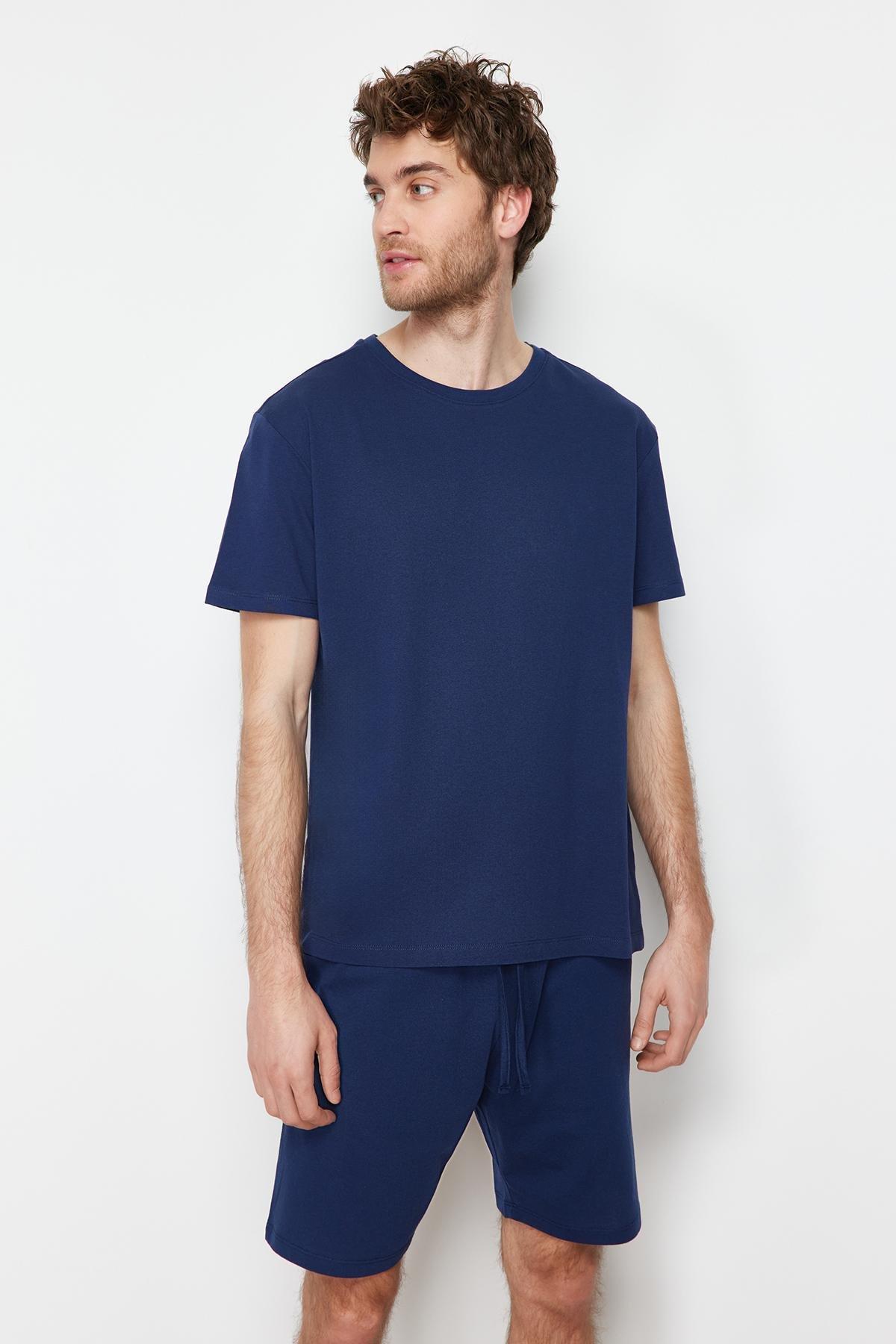 Blue Plain Pyjama Set, Dark blue, large image number 1